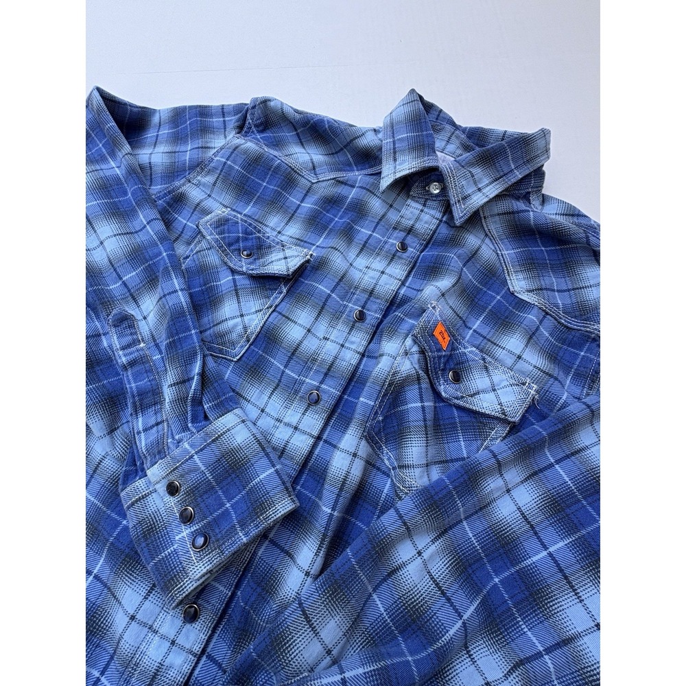 Wrangler Men's 20X FR Flame Resistant Work Shirt Cotton Blend Blue Plaid XLT